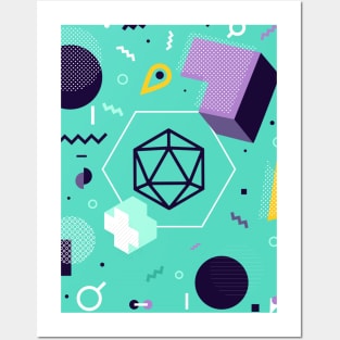 Polyhedral Dice Set Memphis Design Teal Violet Tabletop RPG Posters and Art